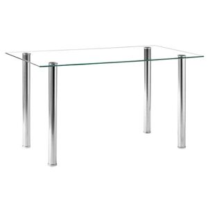 pouleii glass dining table,modern minimalist rectangular table with tempered glass tabletop and silver chrome metal legs for 6-8, space saving dining table for kitchen dining room