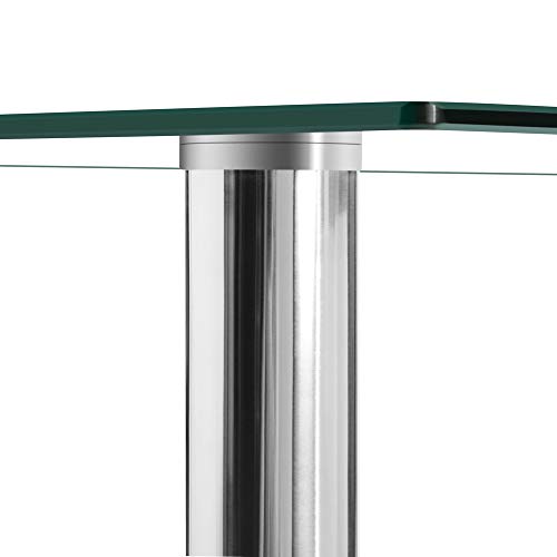 POULEII Glass Dining Table,Modern Minimalist Rectangular Table with Tempered Glass Tabletop and Silver Chrome Metal Legs for 6-8, Space Saving Dining Table for Kitchen Dining Room