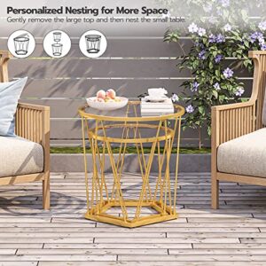 HOOBRO Round Coffee Table Set of 2, Gold Coffee End Table with Metal Frame, Tempered Glass Small Coffee Table for Living Room Bedroom Balcony Yard, Modern Style, Gold GD79BZ01