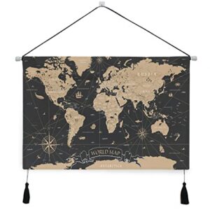 world map hanging poster retro map canvas poster hangers portable scroll poster wall hanger tapestry for office home living room bedroom decor 18 x 26inch