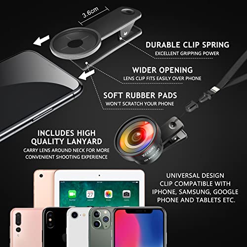 KEYWING Phone Camera Lens Kit, 15x Macro Lens for iPhone & Android +0.45x Super Wide-Angle Lens for iPhone 8 x xr 11 12 13 14 pro max for Samsung, with Travel Case, Cleaning Cloth &Lanyard