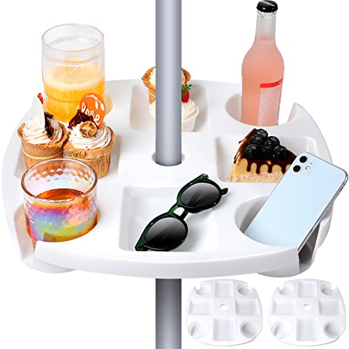 2 Pcs Beach Umbrella Table Tray Outdoor Beach Umbrella Table Swimming Pool Table Beach Umbrella Tray with 4 Cup Holders 4 Snack Compartments for Beach Patio Garden Swimming Pool, White (17 Inch)