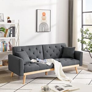 DKLGG Modern Futon Sofa Bed, Convertible Bed Folding Linen Fabric Sofa Bed Couch with Two Pillows, Adjustable Backrest Loveseat Couch Sofa, Sleeper Sofa Couch with Removable Armrests for Living Room