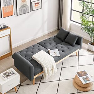 DKLGG Modern Futon Sofa Bed, Convertible Bed Folding Linen Fabric Sofa Bed Couch with Two Pillows, Adjustable Backrest Loveseat Couch Sofa, Sleeper Sofa Couch with Removable Armrests for Living Room