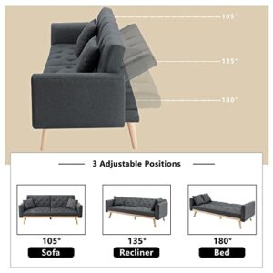 DKLGG Modern Futon Sofa Bed, Convertible Bed Folding Linen Fabric Sofa Bed Couch with Two Pillows, Adjustable Backrest Loveseat Couch Sofa, Sleeper Sofa Couch with Removable Armrests for Living Room