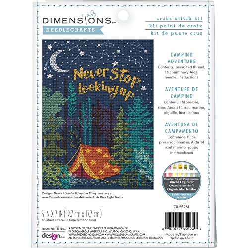 Dimensions 70-65224 Nighttime Camping Adventure Counted Cross Stitch Kit for Beginners, 5" x 7", 14 Cnt. Navy Aida, 4pcs