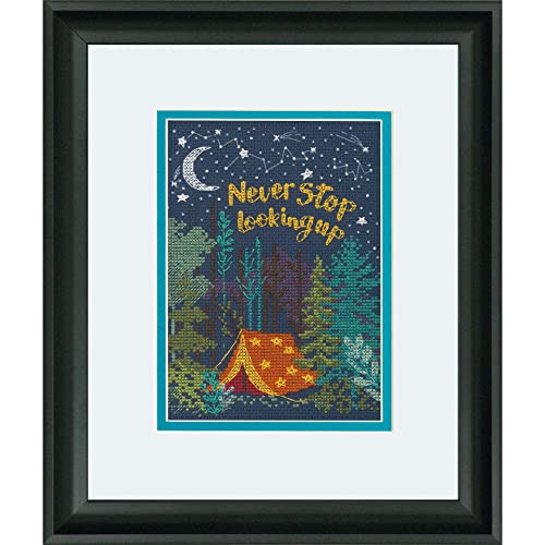 Dimensions 70-65224 Nighttime Camping Adventure Counted Cross Stitch Kit for Beginners, 5" x 7", 14 Cnt. Navy Aida, 4pcs