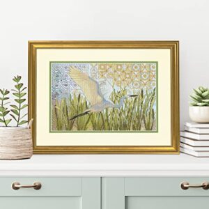 Dimensions 70-35411 Egret in Flight Counted Cross Stitch Kit for Beginners, 14" x 9", 14 Cnt. Light Blue Aida, 4pcs