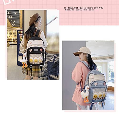 Kawaii Girls Backpack with Pins and Accessories Cute Kids Aesthetic Backpack Teen Bookbags Casual School Bag with Plush Pendant