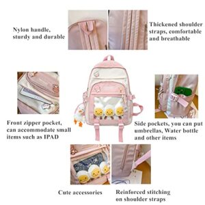 Kawaii Girls Backpack with Pins and Accessories Cute Kids Aesthetic Backpack Teen Bookbags Casual School Bag with Plush Pendant