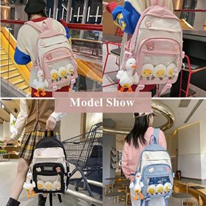 Kawaii Girls Backpack with Pins and Accessories Cute Kids Aesthetic Backpack Teen Bookbags Casual School Bag with Plush Pendant