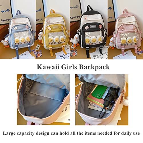 Kawaii Girls Backpack with Pins and Accessories Cute Kids Aesthetic Backpack Teen Bookbags Casual School Bag with Plush Pendant
