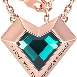 Leafael Ivy Heart Necklaces for Women, 925 Sterling Silver Chain, Emerald Green May Birthstone Crystal Geometric Pendant, 18K Rose Gold Plated, Jewelry Gifts for Her, I Love You to The Moon and Back