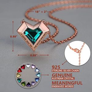 Leafael Ivy Heart Necklaces for Women, 925 Sterling Silver Chain, Emerald Green May Birthstone Crystal Geometric Pendant, 18K Rose Gold Plated, Jewelry Gifts for Her, I Love You to The Moon and Back