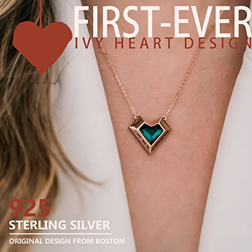 Leafael Ivy Heart Necklaces for Women, 925 Sterling Silver Chain, Emerald Green May Birthstone Crystal Geometric Pendant, 18K Rose Gold Plated, Jewelry Gifts for Her, I Love You to The Moon and Back