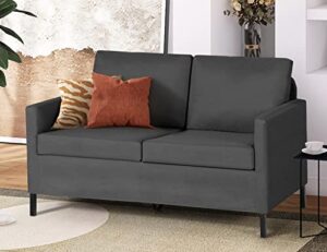 tyboatle 51 inch fabric modern loveseat sofa couch for living room, upholstered love seats 2-seater w/iron legs for compact small space, apartment, bedroom, dorm, office (dark grey)