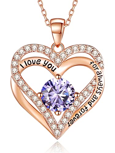 Lanzer 925 Sterling Silver Jewelry for Women,18K Rose Gold Necklaces for Women,Birthstone Diamond Heart Pendant for Christmas,Anniversary Jewelry Gift for Her Wife Mom,Girlfriend Necklaces Gift for Valentine’s Day Rose Gold-06-Jun