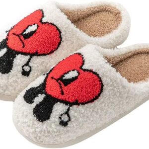 Daisy’s Findings Bad Bunny Slippers | Smiley Face Slippers for Women | Cute Plush Cute Slippers for Women | Fluffy Slippers | Fuzzy Slippers Women Indoor and Outdoor