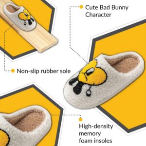 Daisy’s Findings Bad Bunny Slippers | Smiley Face Slippers for Women | Cute Plush Cute Slippers for Women | Fluffy Slippers | Fuzzy Slippers Women Indoor and Outdoor