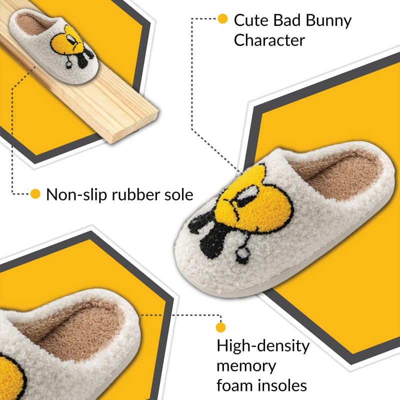 Daisy’s Findings Bad Bunny Slippers | Smiley Face Slippers for Women | Cute Plush Cute Slippers for Women | Fluffy Slippers | Fuzzy Slippers Women Indoor and Outdoor