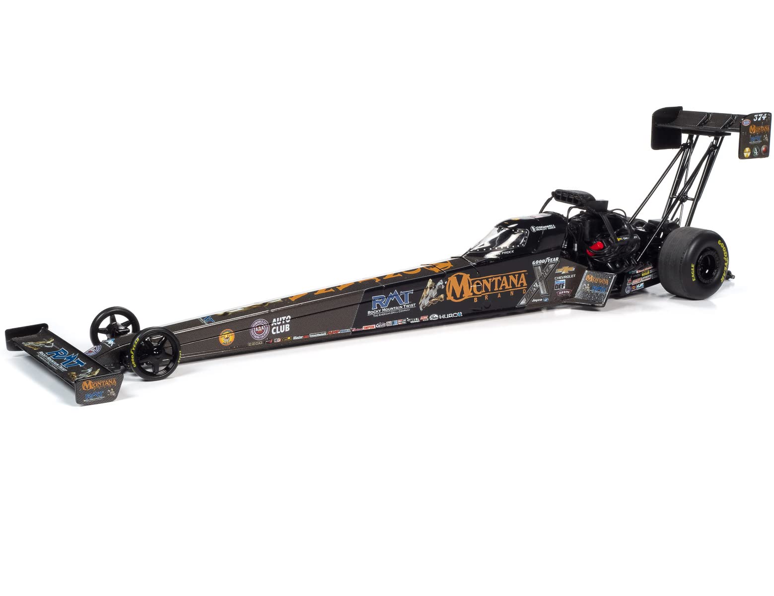 2022 NHRA Funny Car TFD (Top Fuel Dragster) Austin Prock Montana Brand John Force Racing 1/24 Diecast Model Car by Auto World AWN010