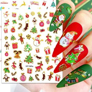 Christmas Nail Stickers, 3D Metallic Christmas Nail Art Decals Snowflakes Christmas Tree Snowmen Santa Claus Reindeer Gift Xmas Nail Design Self-Adhesive Metal Gold Winter Nail Decals for Women Girls(9 Sheets )