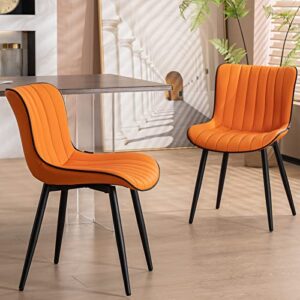 younuoke dining chairs set of 2,upholstered mid century modern chair armless faux leather accent chairs with backrest metal legs and adjustable feet for kitchen living room bedrooms,orange