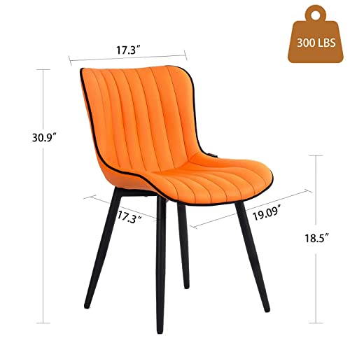 YOUNUOKE Dining Chairs Set of 2,Upholstered Mid Century Modern Chair Armless Faux Leather Accent Chairs with Backrest Metal Legs and Adjustable Feet for Kitchen Living Room Bedrooms,Orange