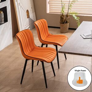 YOUNUOKE Dining Chairs Set of 2,Upholstered Mid Century Modern Chair Armless Faux Leather Accent Chairs with Backrest Metal Legs and Adjustable Feet for Kitchen Living Room Bedrooms,Orange