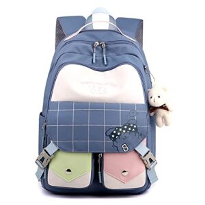 Girls Plaid Aesthetics Backpack Teens Lightweight Casual Bookbag Kawaii Travel Bag with Cute Accessories Schoolbag