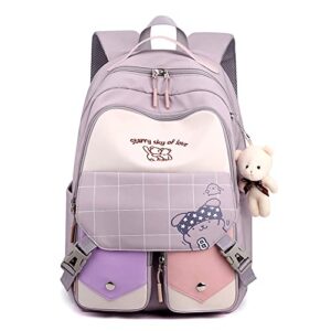 girls plaid aesthetics backpack teens lightweight casual bookbag kawaii travel bag with cute accessories schoolbag