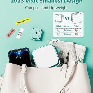 Vixic M960 Label Makers - Bluetooth Mini Label Maker Machine with Tape - Portable Handheld Label Printer,Easy to Use Smartphone Labeler for Home School Small Business Office Organizing, Rechargeable
