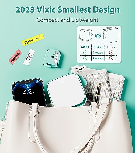 Vixic M960 Label Makers - Bluetooth Mini Label Maker Machine with Tape - Portable Handheld Label Printer,Easy to Use Smartphone Labeler for Home School Small Business Office Organizing, Rechargeable