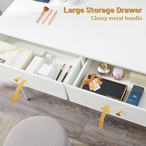 SUPERJARE Vanity Desk with Drawers, 47 inch Computer Desk, Modern Simple Home Office Desks, Makeup Dressing Table for Bedroom - White