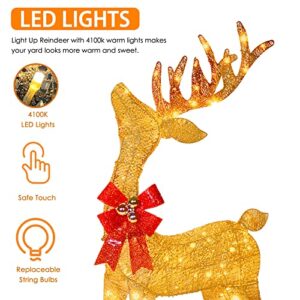 Super Large 3 Pieces Lighted Reindeer Christmas Decoration Family Set, Christmas Deer Family Decor Outdoor Yard Christmas Decorations with 240 LED Lights, Stakes, Zip Ties