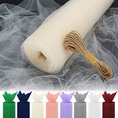 Ivory Tulle Fabric Roll, 54" x 20 Yards (60FT) Tulle for Wedding Decoration DIY Tutu Party Backdrop Baby Shower Table Skirts Gift Wrapping