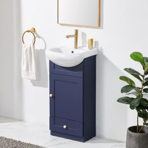18 inch modern bathroom vanity with sink, blue bath vanity combo, bath vanity with ceramic sink single bathroom vanity cabinet for small space, bathroom vanity set,1 door 1 drawer