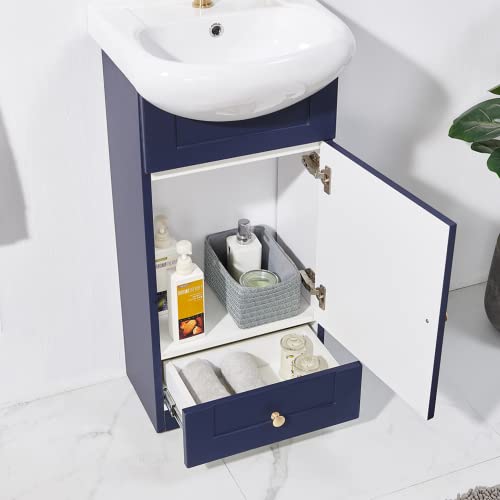 18 Inch Modern Bathroom Vanity with Sink, Blue Bath Vanity Combo, Bath Vanity with Ceramic Sink Single Bathroom Vanity Cabinet for Small Space, Bathroom Vanity Set,1 Door 1 Drawer