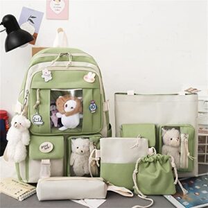 FUINUEIO Kawaii Backpack Casual Bags Cute Aesthetic Backpacks With Kawaii Bear Pendant Pins Handle Shoulder Tote Bag Pencil Case Schoolbag