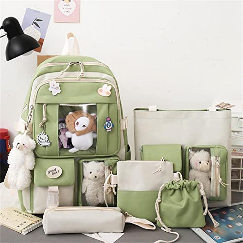 FUINUEIO Kawaii Backpack Casual Bags Cute Aesthetic Backpacks With Kawaii Bear Pendant Pins Handle Shoulder Tote Bag Pencil Case Schoolbag