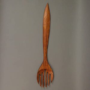 Zeckos Set of 2 Modern Minimalist Carved Wood Fork & Spoon Wall Hanging Home Decor 23.75 Inches High