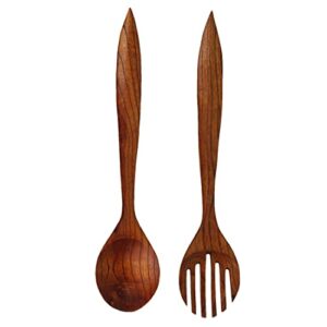 zeckos set of 2 modern minimalist carved wood fork & spoon wall hanging home decor 23.75 inches high