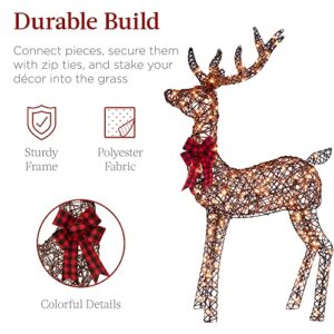 Best Choice Products 3-Piece Large Rattan Deer Family, Lighted Christmas Reindeer 5FT Outdoor Yard Decoration Set w/ 360 Incandescent Lights, Stakes, Zip Ties - Brown