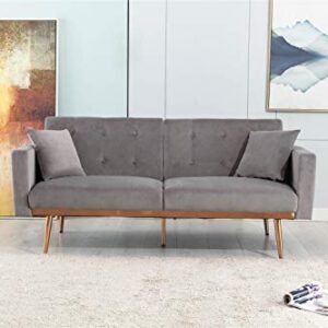 Lin-Utrend 63.7" Convertible Sofa Bed Loveseat, Tufted Loveseat Sofa, Adjustable Couch Bed Folding Loveseat Bed Daybed Guest Bed, 2 Couch Pillows, Small Love Seat Sofa for Living Room