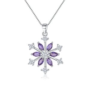 ever faith snowflake jewerly 925 sterling silver winter accessory sparkle purple cz flower pendant necklace