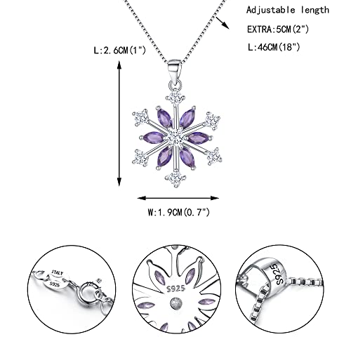 EVER FAITH Snowflake Jewerly 925 Sterling Silver Winter Accessory Sparkle Purple CZ Flower Pendant Necklace