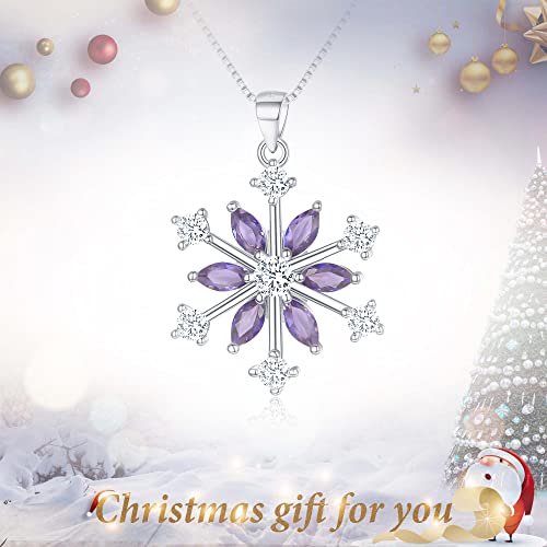 EVER FAITH Snowflake Jewerly 925 Sterling Silver Winter Accessory Sparkle Purple CZ Flower Pendant Necklace