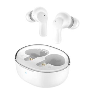 htc true wireless earbuds 1 bluetooth 5.3 earphones, in-ear headphone enc noise cancellation transparent space capsule, 32-hour playtime/built-in microphone/touch control -crystal white