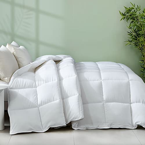 DREAMHOUR Bamboo Fiber Comforter Queen Size,White Ultra Soft Breathable Plush Duvet Insert All Season Machine Washable,8 Corner Tabs 90X90 Inches