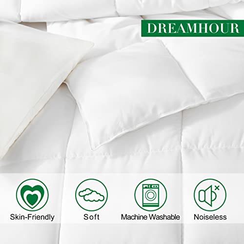 DREAMHOUR Bamboo Fiber Comforter Queen Size,White Ultra Soft Breathable Plush Duvet Insert All Season Machine Washable,8 Corner Tabs 90X90 Inches
